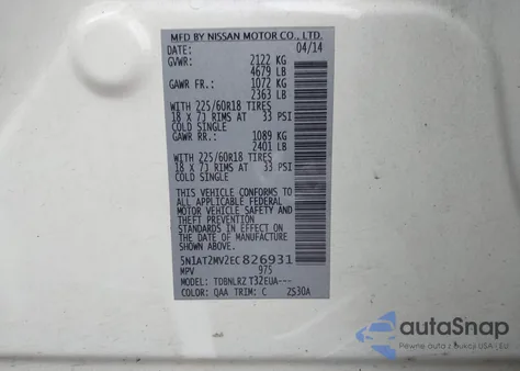 2014 Nissan Rogue Sl from USA, damaged, VIN 5N1AT2MV2EC826931